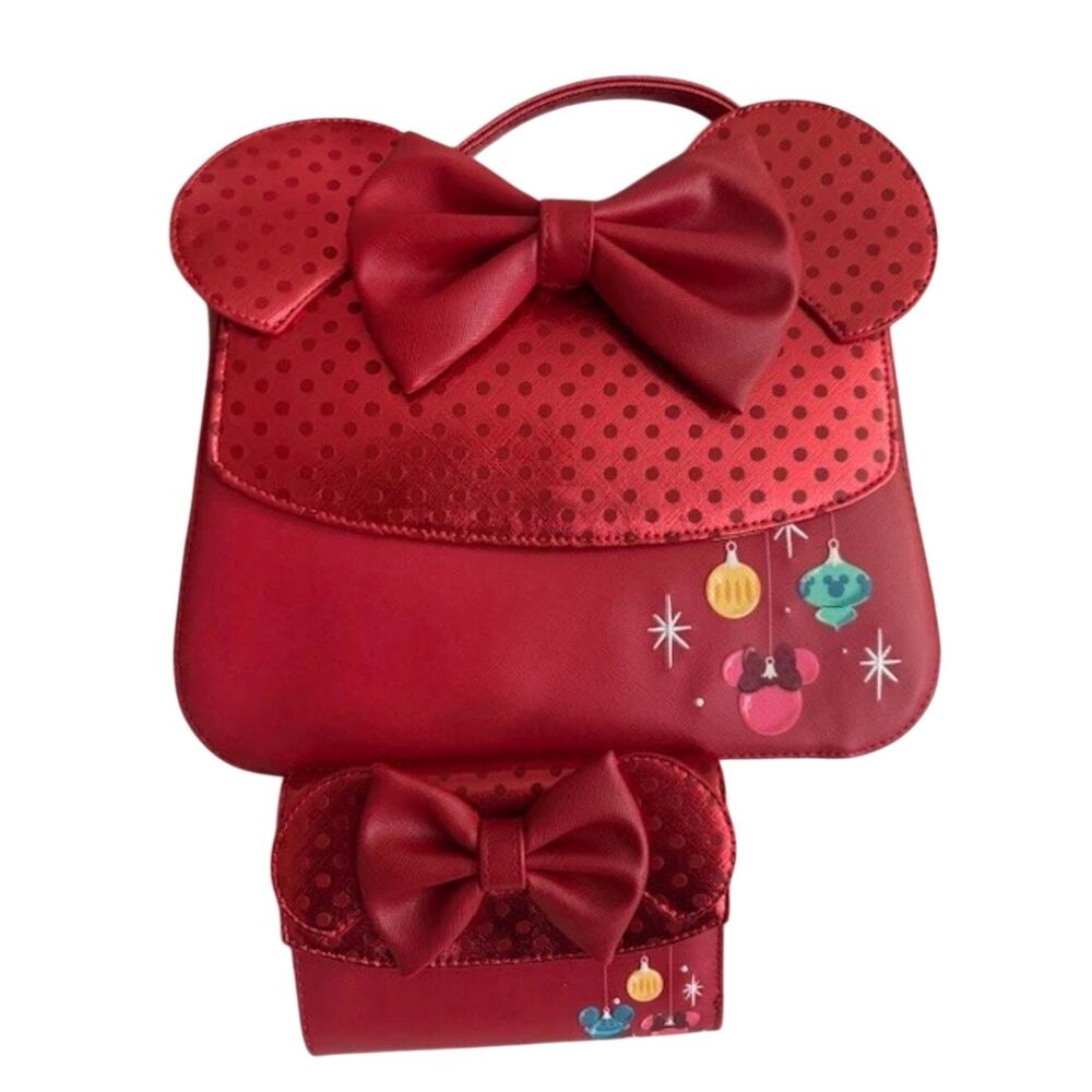 Loungefly Minnie & Mikey Holiday Ornaments Crossbody & Wallet NWT